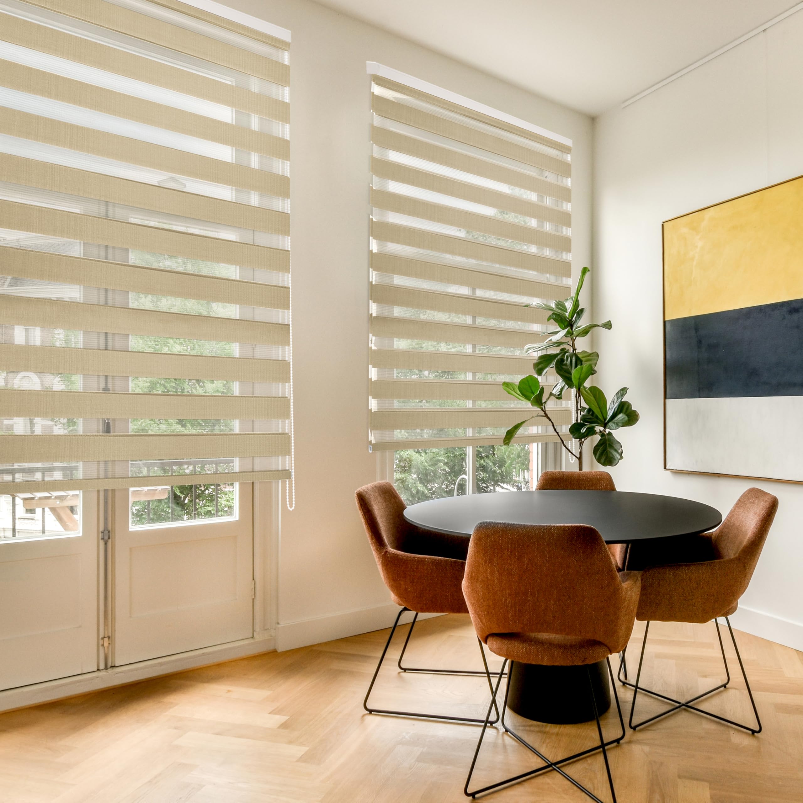 Blindecor - Lira. DoubleLayered Roller Blind, Night and Day, Beige, 100x250 cm