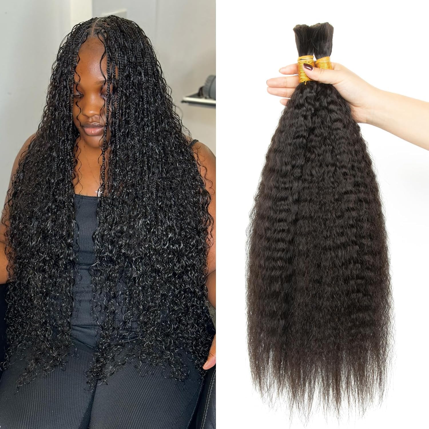 24 Inch Kinky Straight Bundles Human Hair Yaki Straight Human Hair Bundles Remy Hair Yaki Straight Bundles for Black Women Natural Human Hair Bundles