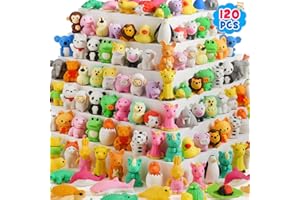AIGYBOBO 120Pcs Animal Erasers for Kids, Cute Desk Pets for Classroom, Cool 3D Puzzle Mini Erasers Bulk, Fun Back to School Gifts Supplies, Classroom Rewards Prizes, Treasure Box Toys for Kids Students