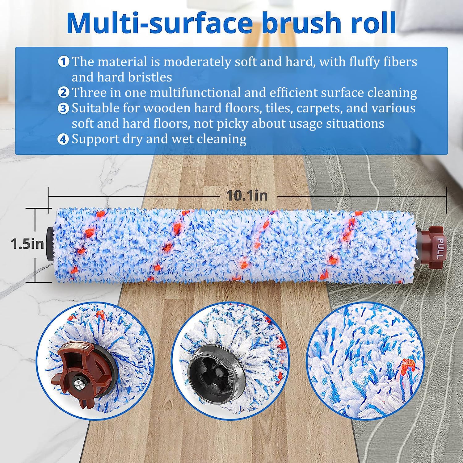 Filter Brush Replacement Compatible with Bissell CrossWave, 4 Brush Roll 1868 + 3 Vacuum Filter 1866, Compare to Part 1608683, 160-8683, 1608684