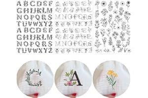 INCOK Flower Water Soluble Embroidery Patterns, 139 Pcs Stick and Stitch Embroidery Papers Wash Away 3 Style Floral Alphabet Dissolvable Paper, DIY Gift for Hand Sewing Lover Beginners