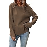Cakulo Womens Oversized Sweaters Split 2025 Fall Knit Long Sleeve Crew Neck Ribbed Pullover Loose Cozy Soft Sweater