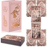 lrjrizzo Waterproof Tarot Cards with Meanings on Them Gold Tarot Cards with Guide Book Gold Foil for Beginners 78 Classic Origina Rider Waite Taro Deck Fortune Telling Game
