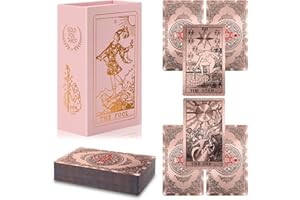 lrjrizzo Waterproof Tarot Cards with Meanings on Them Gold Tarot Cards with Guide Book Gold Foil for Beginners 78 Classic Origina Rider Waite Taro Deck Fortune Telling Game