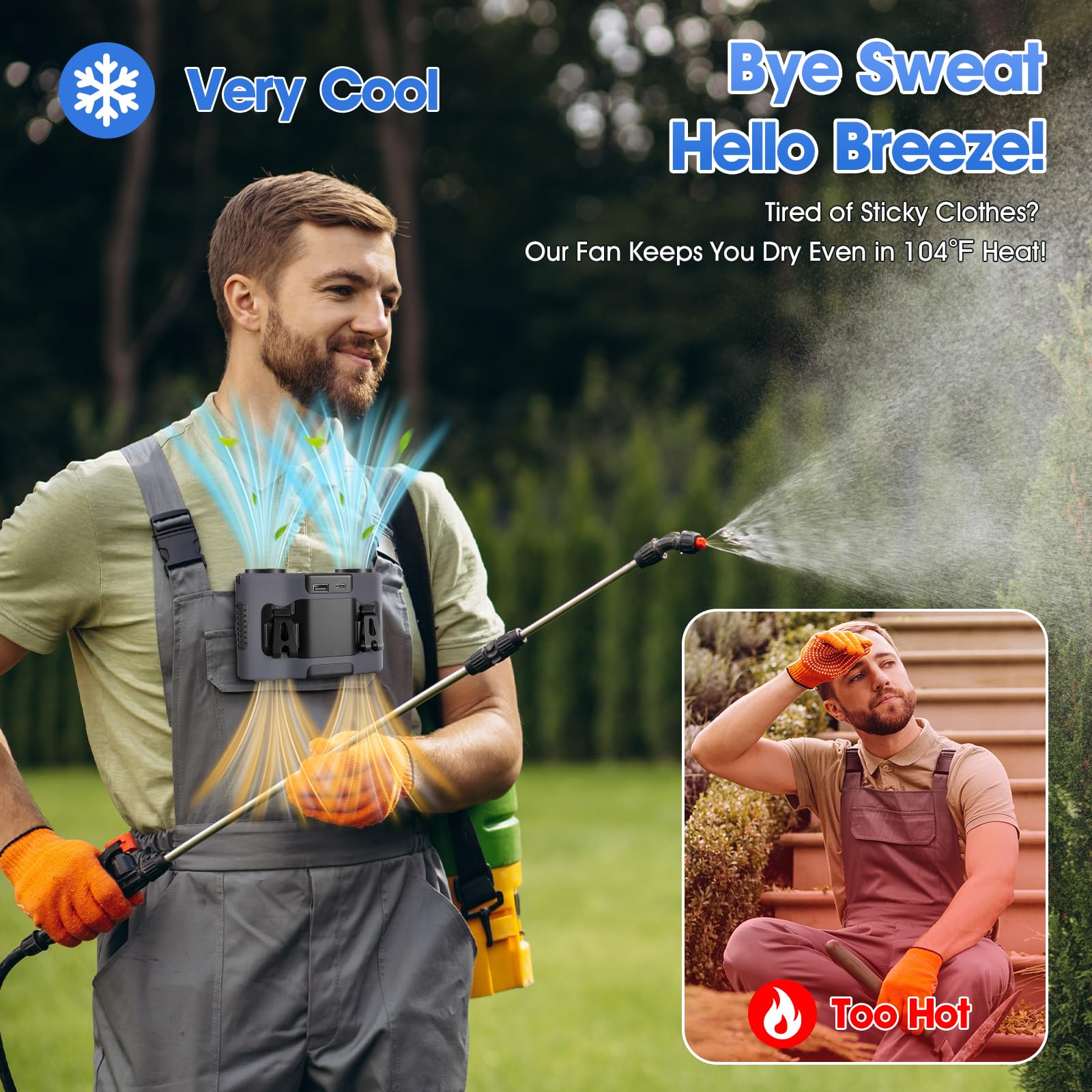 42H Portable Waist Fan, 28000mAh Rechargeable Wearable Belt Fans, 16000 RPM Cooling Neck Body Powerful Shirt Personal Cooling Fan for Outdoor Jobsite Camping Travel in Grey