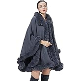 SUFCOMOU Poncho Shawl Wrap Winter Faux Fur Cape Cloak Coat with Faux Fur Trim Sleeveless Cardigan for Party