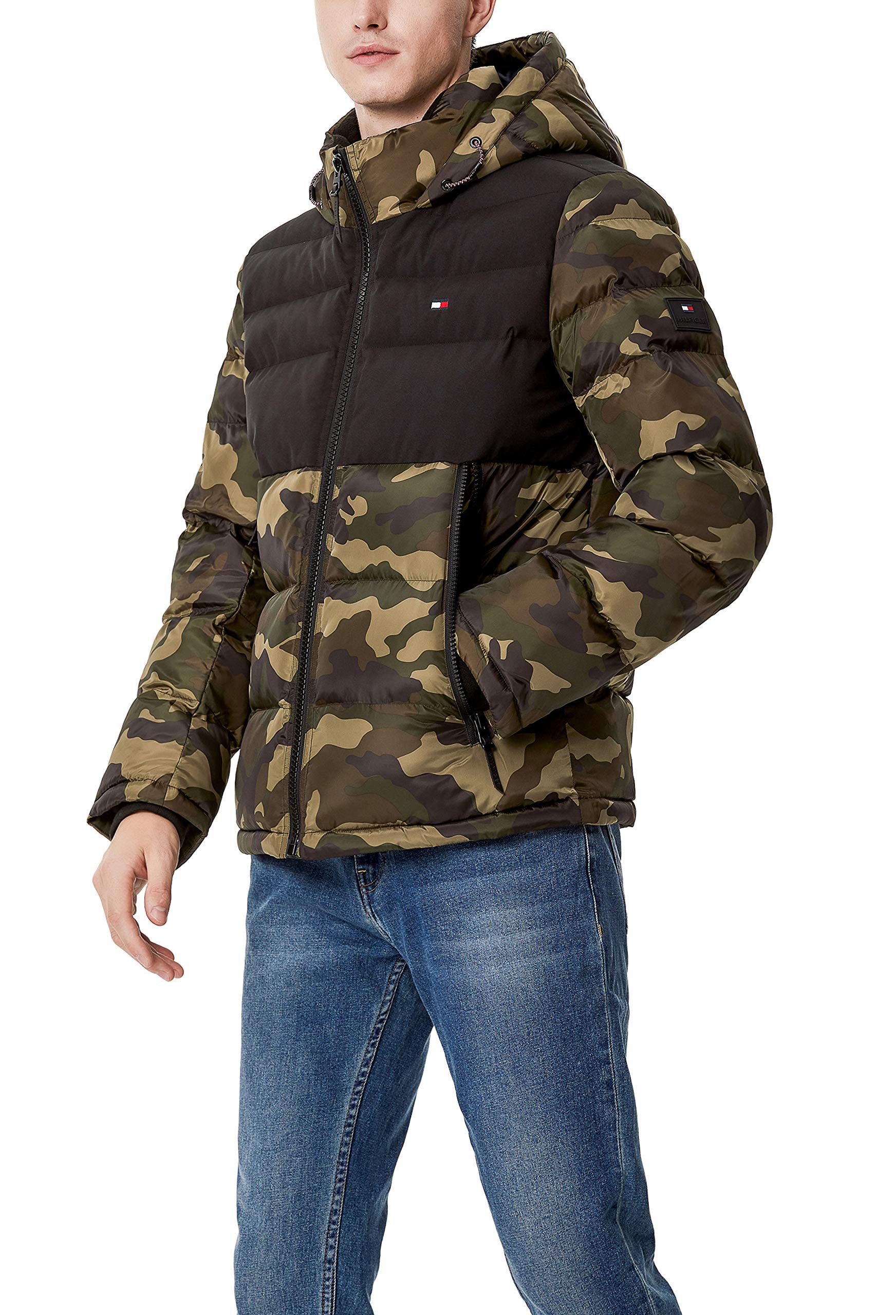 Tommy Hilfiger Men's Classic Hooded Puffer Jacket (Standard and Big & Tall), Camo/Black Two Tone, XX-Large Image