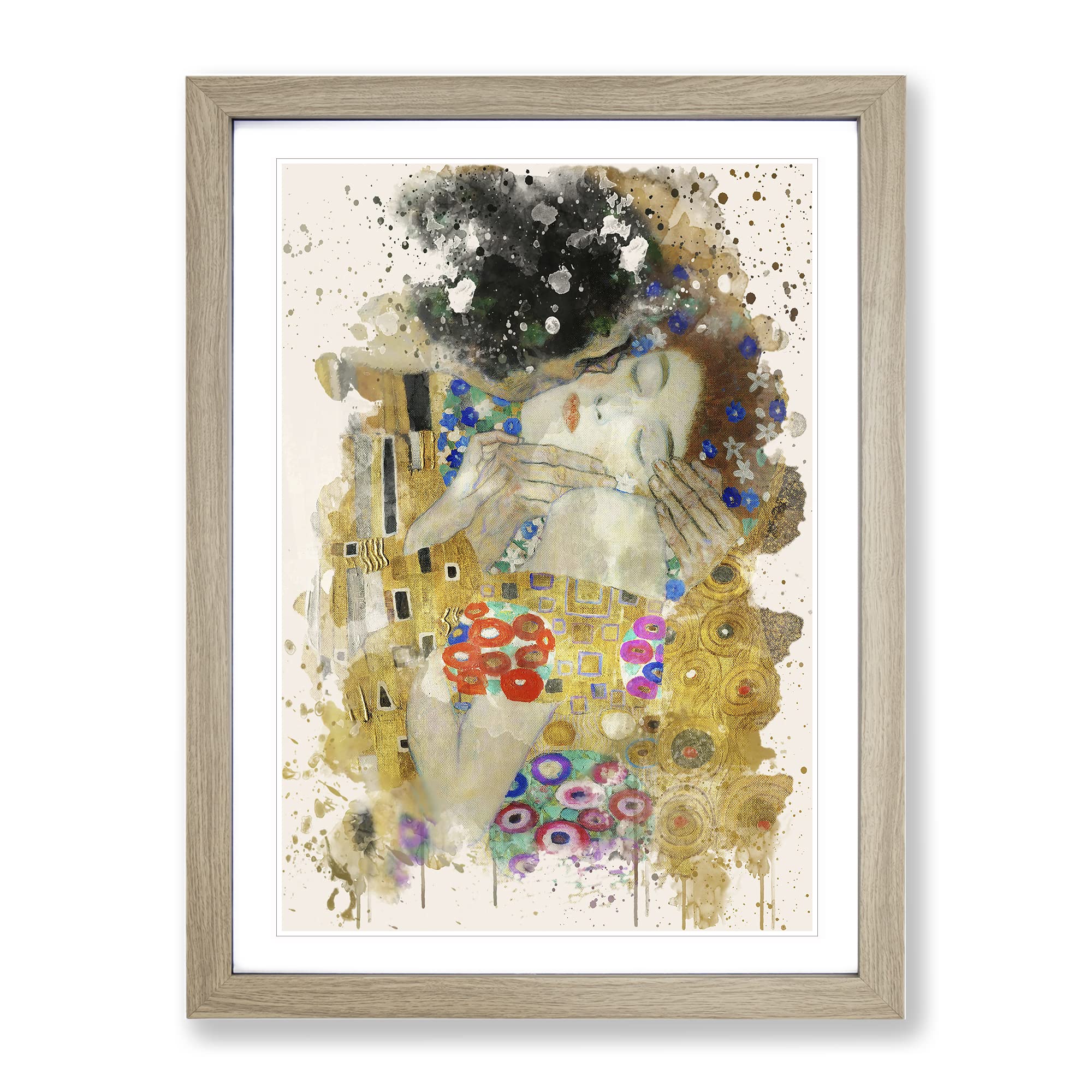 Gustav Klimt The Kiss No.4 Modern Fc Framed Wall Art Print, Ready to Hang Picture for Living Room Bedroom Home Office Décor, Oak A3 (34 x 46 cm)