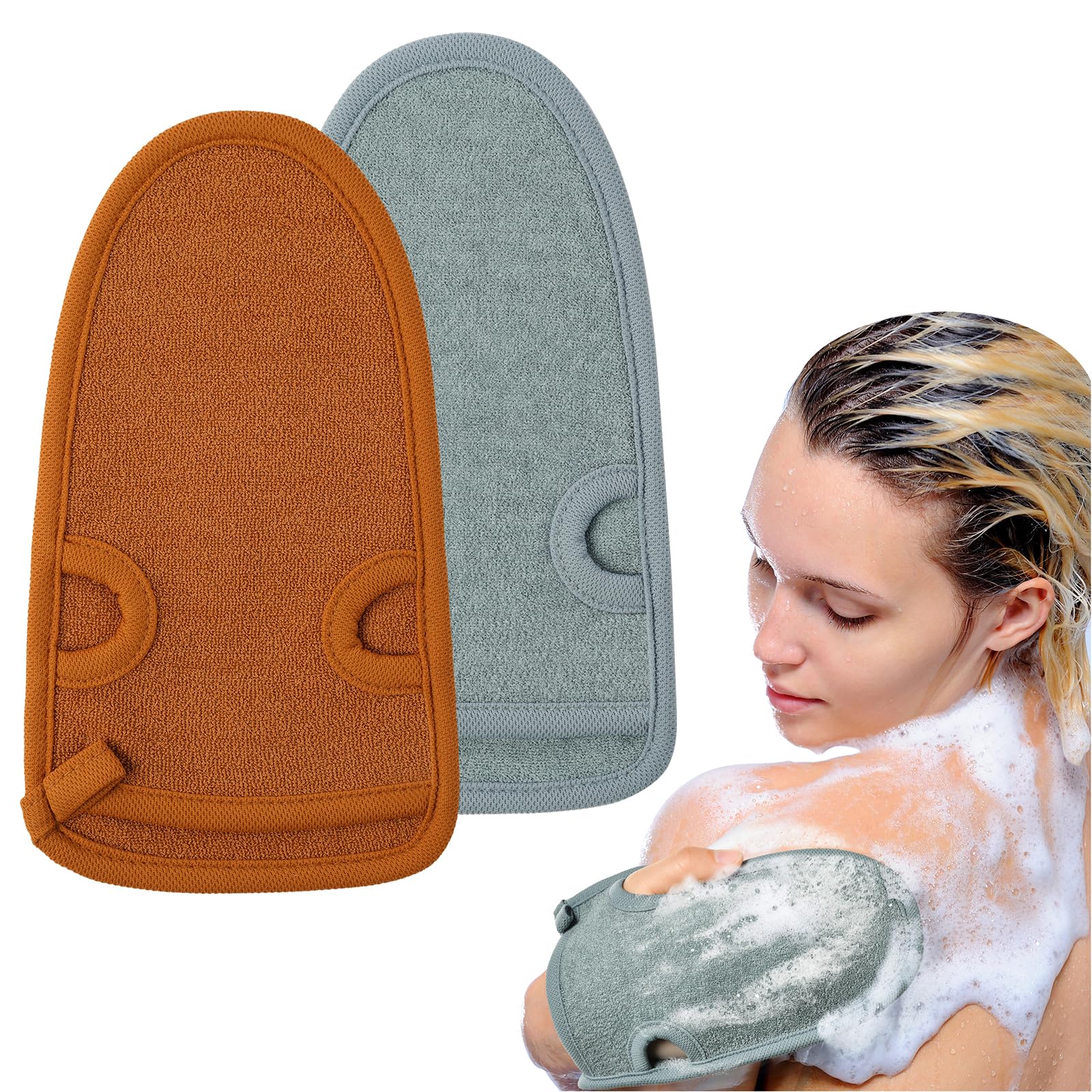 URAQT Exfoliating Gloves, 2 Pcs Deep Pore Cleansing Exfoliating Glove, Dual-Sided Deep Clean Exfoliation Scrubbing Mitt, Body Scrub Glove Bath SPA Exfoliating Mitts for Women and Men Dead Skin Remove