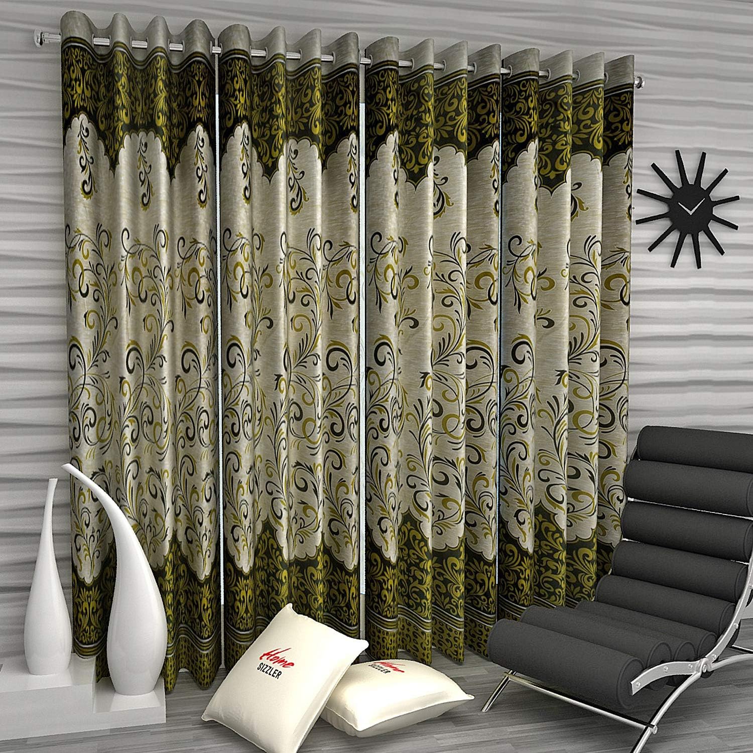 Home Sizzler 4 Piece Eyelet Polyester Window Curtain Set - 5ft, Green