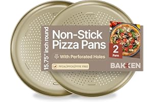 Bakken 16 Inch Non-Stick Pizza Pan 2 Pack, Round Carbon Steel Pizza Tray with Perforated Holes, PFOA, PFOS, & PTFE-Free, Dish