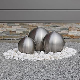 Edelstahl Kugelbrunnen ESB2 matt gebürstet 3 Edelstahlkugeln inkl. LED Beleuchtung Außenbereich Garten