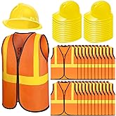 Hillban 48 Pcs Kids Construction Worker Costumes Includes 24 Pcs Construction Vests and Hats for Kids Birthday Party Halloween Worker Costume Cosplay Favor Decoration