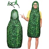 Cotwinter 2 Pcs Pickle Costume Green Food Cosplay Clothing and Glasses Unisex Funny Food Costume for Men and Women Pickle Jumpsuit with Glasses for Cosplay