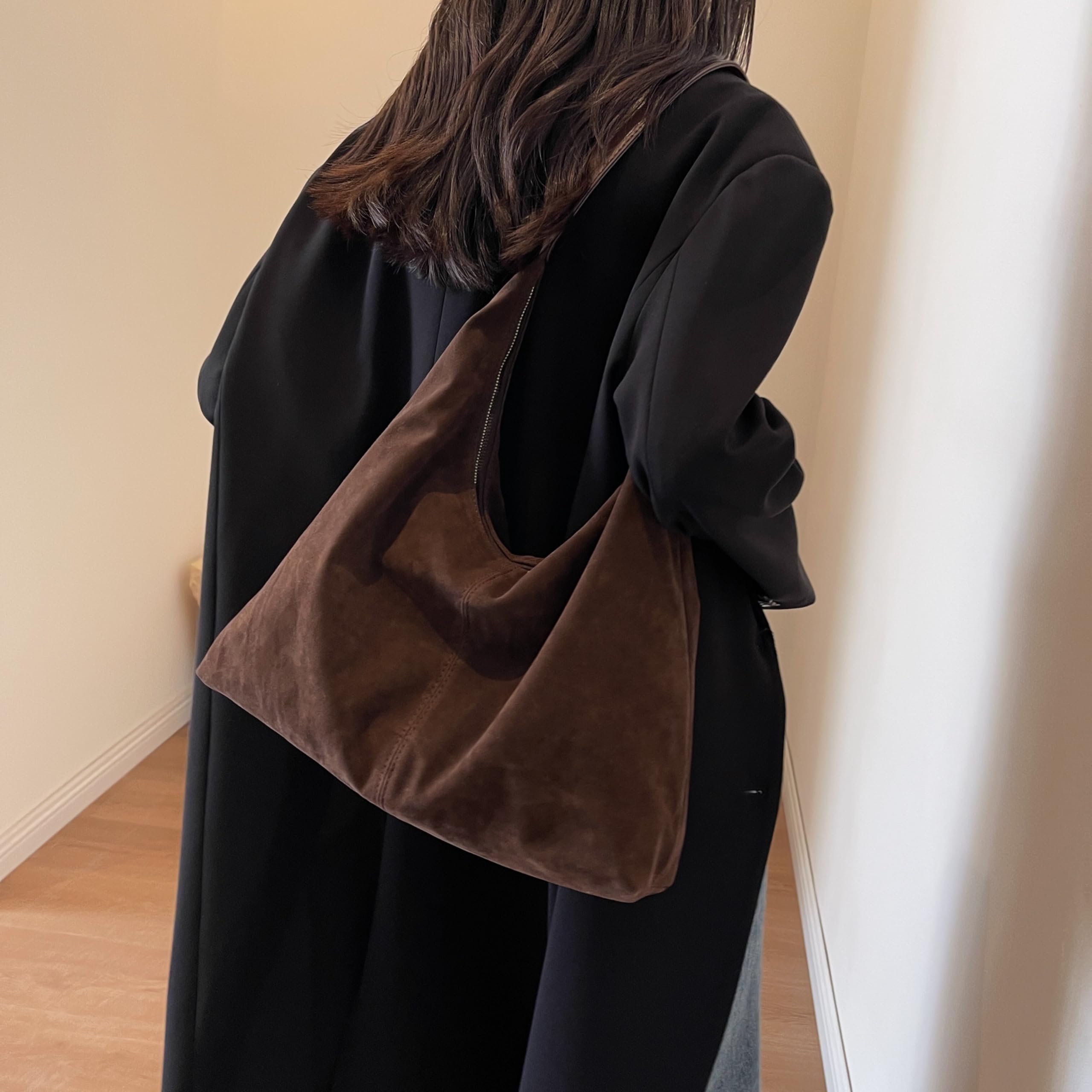HiTotes Suede Tote and Hobo Bags for Women - Large Slouch and Crescent Shoulder Bags - Work Tote Handbag