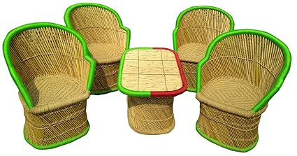 PatioStack Bamboo Outdoor Sitting Chair Furniture Set for Garden / Terrace / Lawn and Living Room [ 4 Chair, 1 Table ]