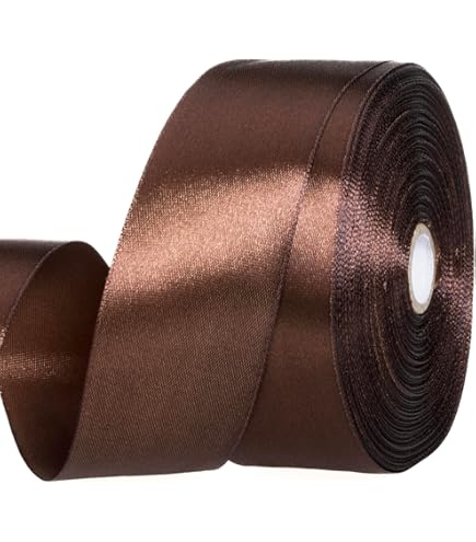 Brown Satin Ribbon 1.5 Inches X 50 Yards - Double Faced, Stitched Edges For Crafts & Gift Wrapping