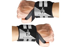 ELACHILLES Wrist Wraps -18” Heavy Duty Wrist Straps Support with Thumb Loops – Premium Blend with Reinforced Stitching – Gym 