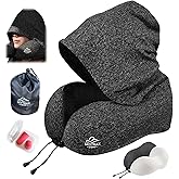 Travel Pillow with Extra Large Hood for Airplane Long Flights Privacy and Comfort Memory Foam with Skin-Friendly Cover for Road Trip Head&Neck Support for Plane Office Cars Sleeping & Rest (Grey)