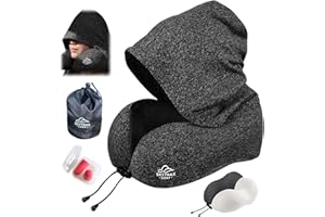 SKYTRAX COMF Travel Pillow with Extra Large Hood for Airplane Long Flights Privacy and Comfort Memory Foam with Skin-Friendly Cover for Road Trip Head&Neck Support for Plane Office Cars Sleeping & Rest (Grey)