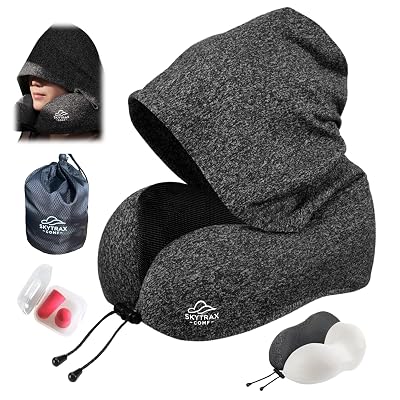 Travel Pillow with Extra Large Hood for Airplane Long Flights Privacy and Comfort Memory Foam with Skin-Friendly Cover for Road Trip Head&Neck Support for Plane Office Cars Sleeping & Rest (Grey)
