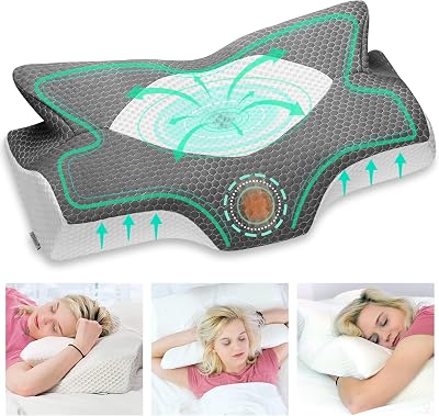 Elviros Cervical Memory Foam Pillow Ergonomic Neck Support Dark Grey