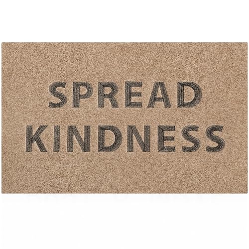 Lzuso Welcome Mat Outdoor Front Doormat Spread Kindness Indoor Doormat with Non Slip Rubber Backing Quickly Trap Dirt Easy to Clean Indoor Balcony Patio Front Door Entrance Mats Brown