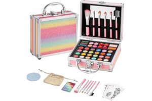 Anpro All-In-One Makeup Kit for Girls 10-12 with Case, Pro Teen Makeup Set, Tween Makeup Kit, Full Starter Make Up Kit with Brushes, Eyeshadow Palette, Blushes, Glitter Gel, Temporary Tattoo Stickers