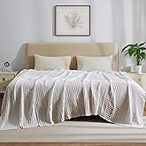 Aganear Waffle Blanket - Lightweight Breathable Summer Blanket of 50% Cotton and 50% Rayon Derived from Bamboo for Hot Sleepers Luxury Throws for Bed, Couch and Sofa,White,90x90 Inches