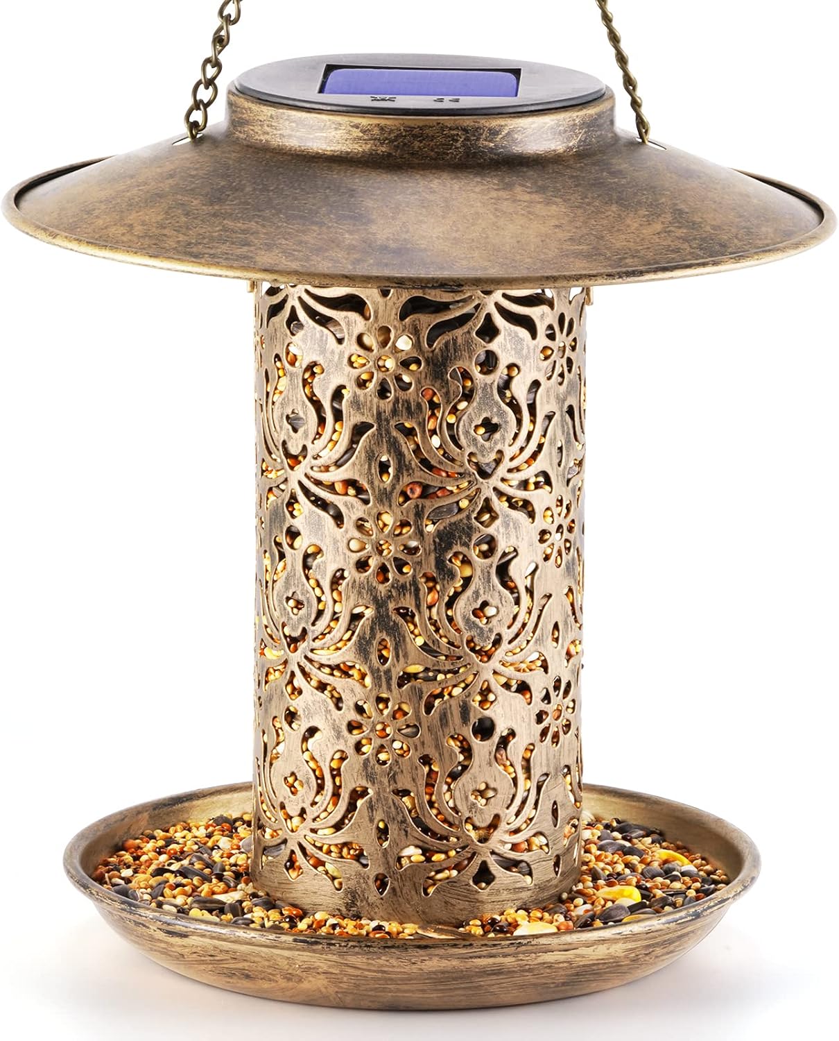 Backyard Birding & Wildlife - SWEETFULL Solar Bird Feeder for Outdoors Hanging, Metal Wild Bird Feeder for Cardinals Solar Garden Lantern with S Hook as Gift Ideas for Bird Lovers (2LBs Heavy Duty Weather Resistance birdfeeders)