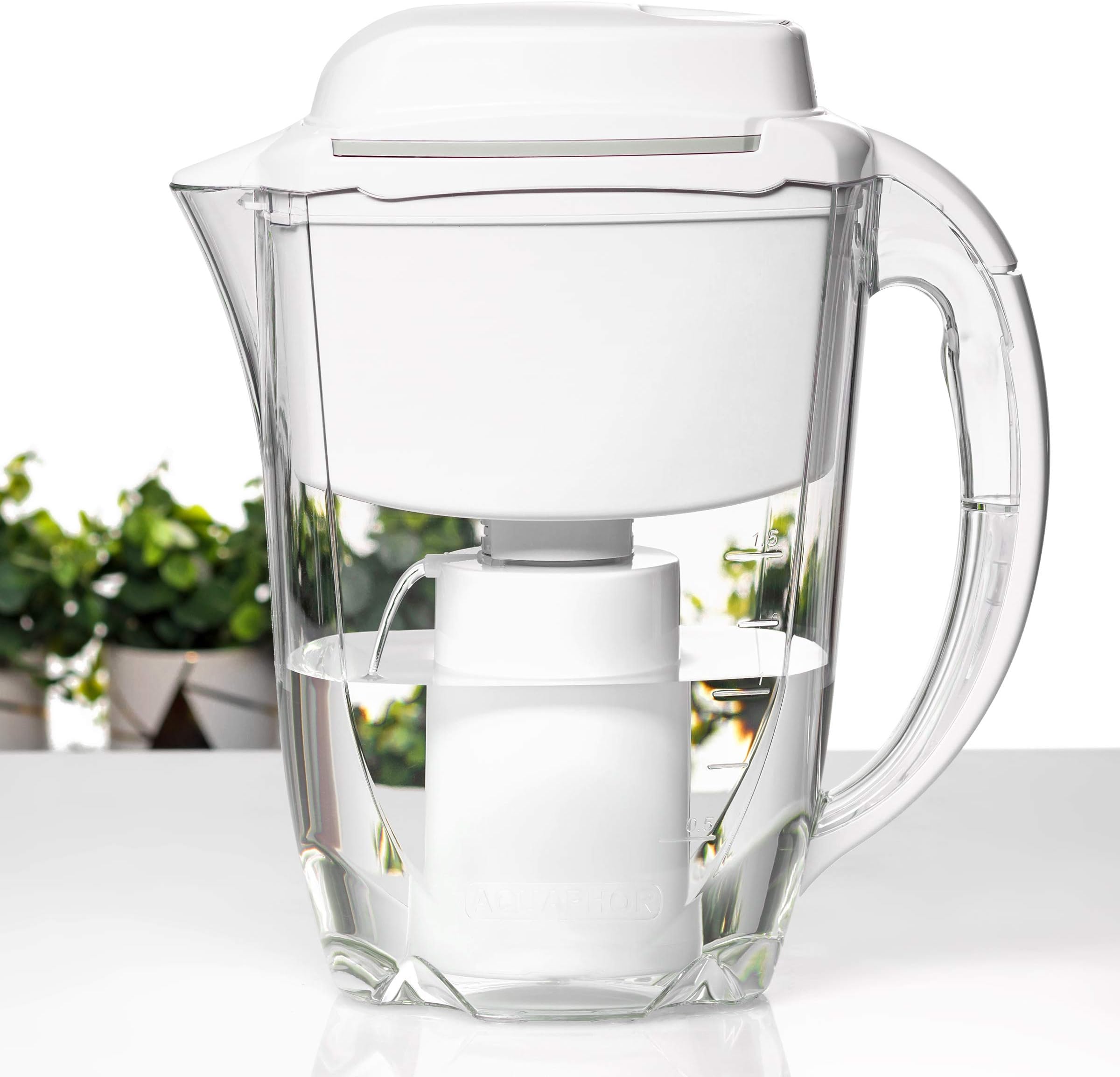 Nakii Pitcher Water Filter with Electric Pump by Aquaphor โ Strongest & Fastest Filtration โ Removes Bacteria, Fluoride, Lead, Chlorine, Chromium-6, Heavy Metals, Lime Scale and More โ Long Lasting