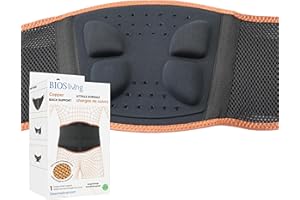 BIOS Living Copper Back Support – Adjustable Lumbar Brace with Hard Back Panel & Cushion Pads, Copper Nylon, Large/XL (35–43"