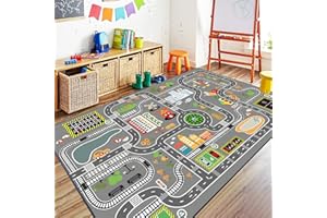 Car Rug Play Mat Great for Playing with Cars and Toys, Kid Playroom Carpet with Rubber Backing, Game Area for Baby Toddler Ki