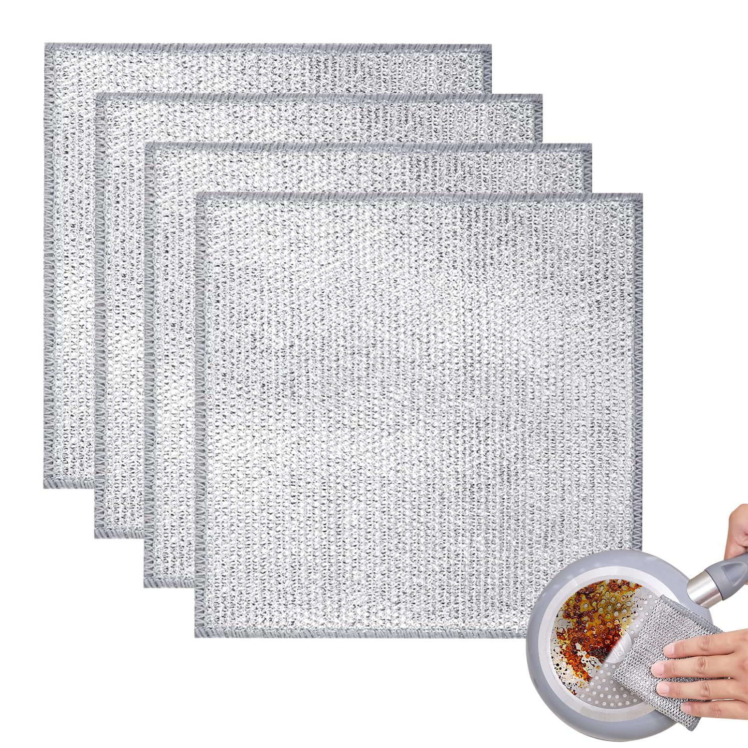 YIGAARUI Wire Dishwashing Rags, Multipurpose Non Scratch Dish Scrubbing Cloth for Wet & Dry, Free Washable Cloth Duster for Home & Kitchen (4)