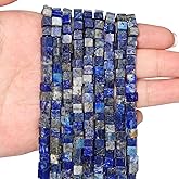 NITOPUPU 80pcs 4 * 4mm Lapis Lazuli Natural Stone Beads for Jewelry Making Supplies, Square Crystal Beads for Bracelets DIY Crafts