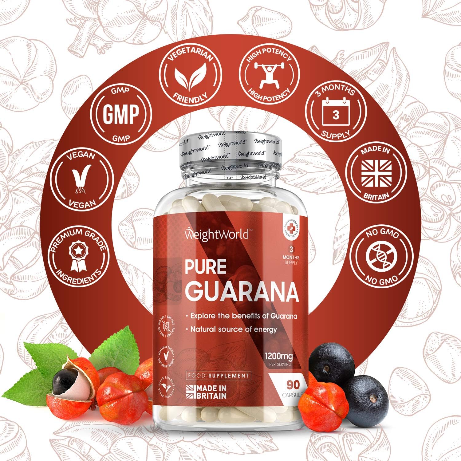 Guarana Capsules 4800mg, Caffeine Pills, 180 Capsules (3 Months Supply), Rich in Bioactive Compounds, Travel-Friendly - Image 3