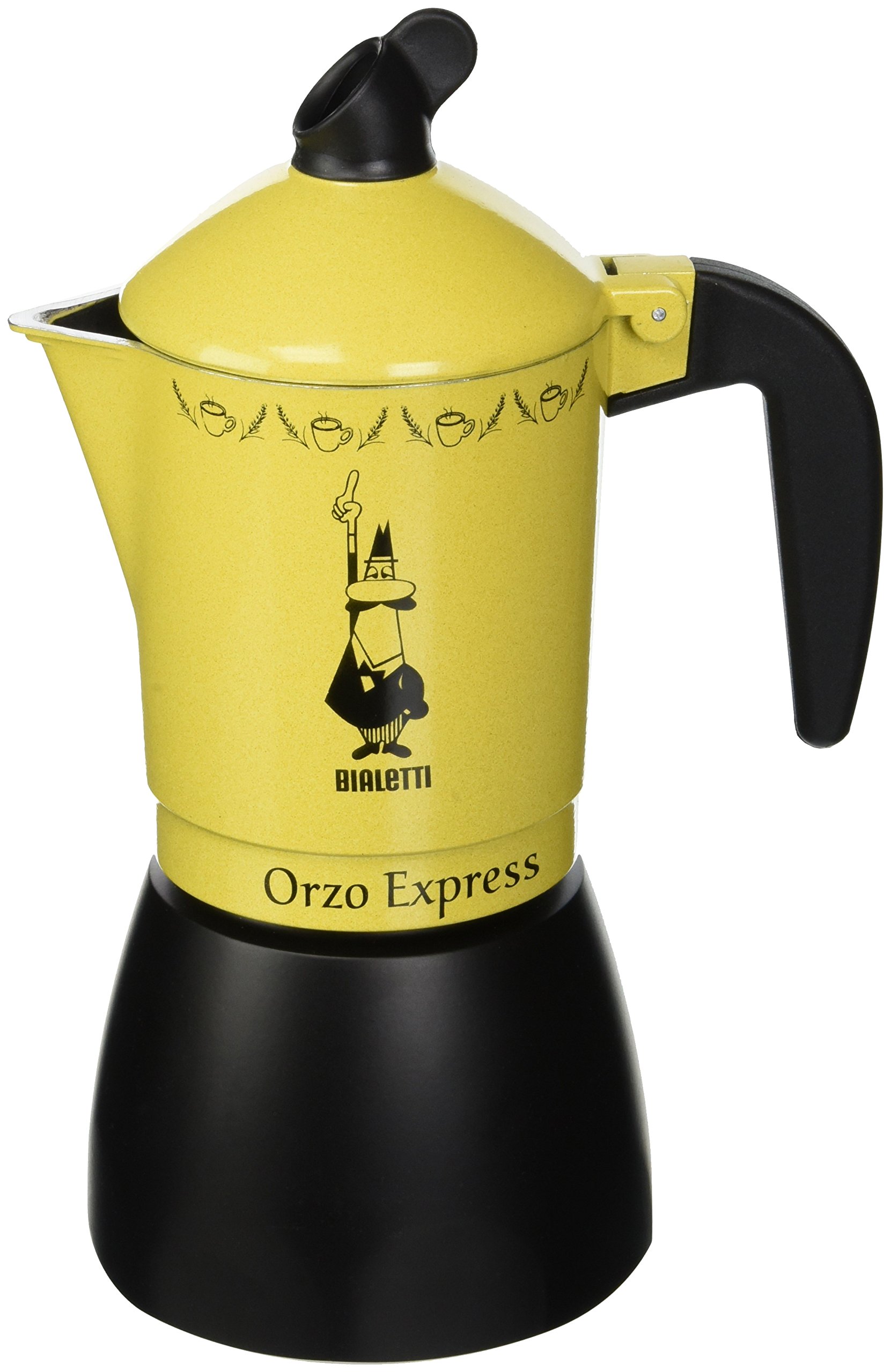Bialetti Moka Orzo Express Caffettiera con Orziera, Alluminio, Giallo, 4 Tazze, 30 x 20 x 15 cm