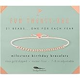 Lucky Feather 21st Birthday Gifts For Her | 21st Birthday Bracelet With 14k Dipped Beads Adjustable Cord Milestone Gift | Gifts For 21 Year Old Female | Gift Card For 21 Girls | 21 year old birthday gifts for her