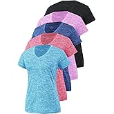5-Pack Women's Short Sleeve Dry Fit T-Shirt Moisture Wicking Athletic V-Neck Tee
