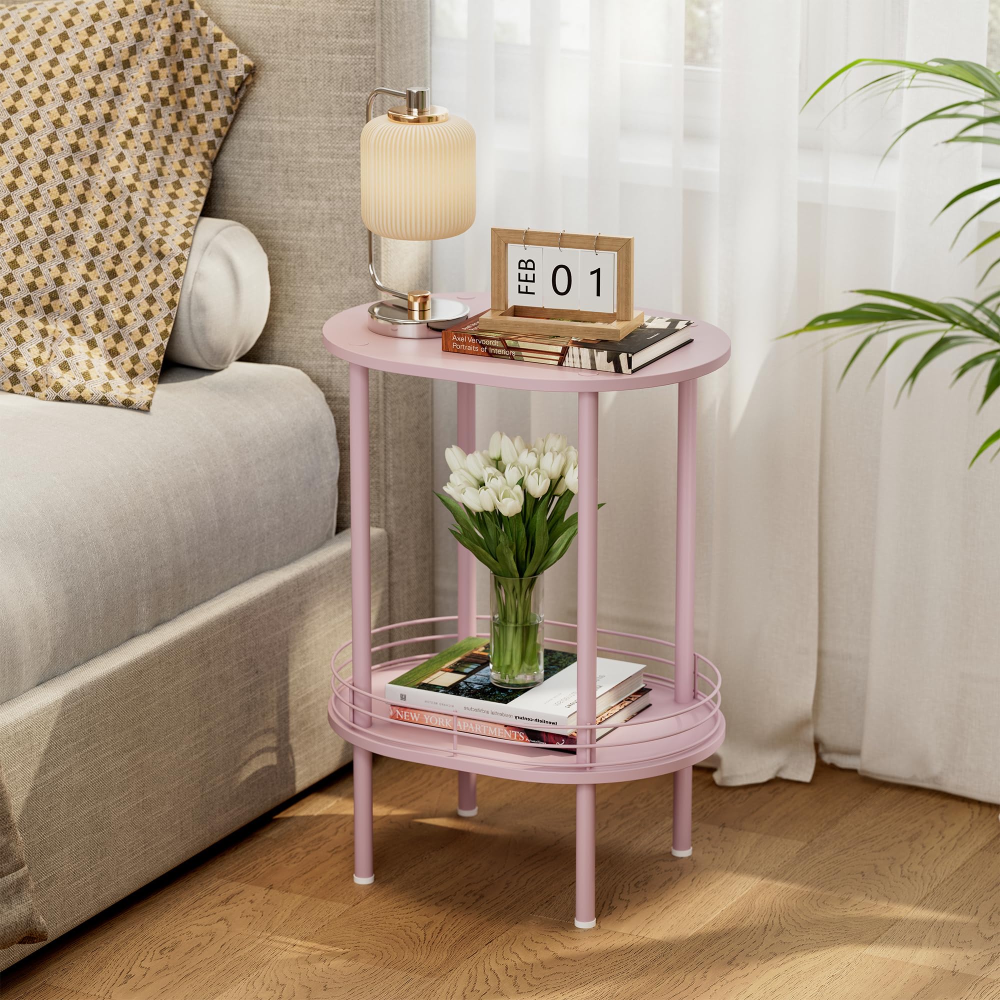 Photo 1 of DGSANDGO Small Round Side Table,Bedside Table with Storage, Morden Round Nightstand, Samll Side Table for Living Room?Bathroom?Bedroom, Nursery, Laundry, Pink