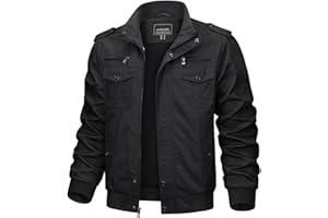 TACVASEN Men's Winter Jacket Fleece Lined Military Jacket Cargo Windbreaker Zip Front Stand Collar Coat with Multi Pockets