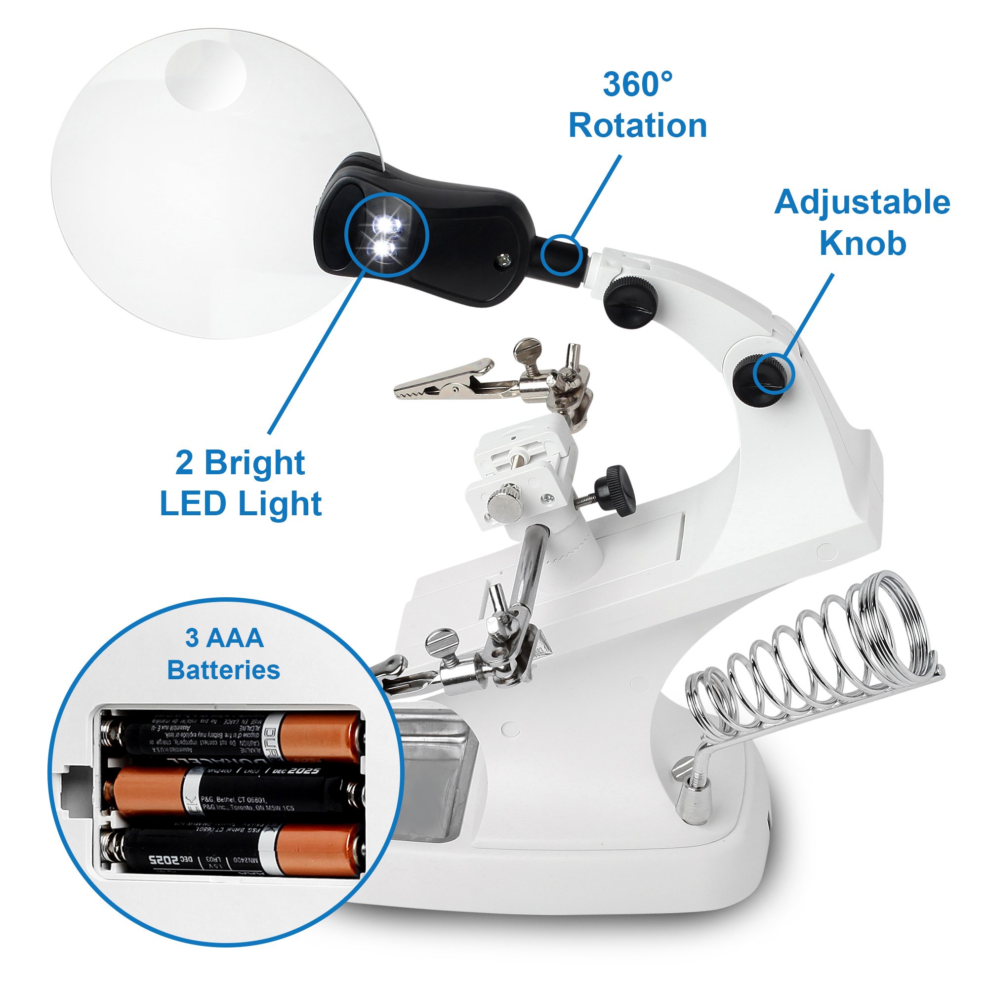 Fancii LED Light Helping Hands Magnifier Station 2X 4X USB Lighted