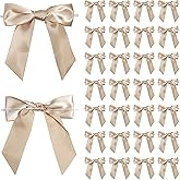 LIZLOVESS Champagne Satin Ribbon Twist Tie Bows 5 Inch Pre-Tied Champagne Gold Gift Bows for Crafts, Treat Bags, Party Favors, Wedding, Baby Shower, Candy Apple, Christmas Tree (36 Pack)