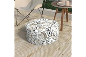 Melody Elephant Patio Inflatable Ottoman, 21x9 Inch Portable Stool Ottoman with Handle, Outdoor Round Footrest Stool for Garden Camping, Dailey Tan