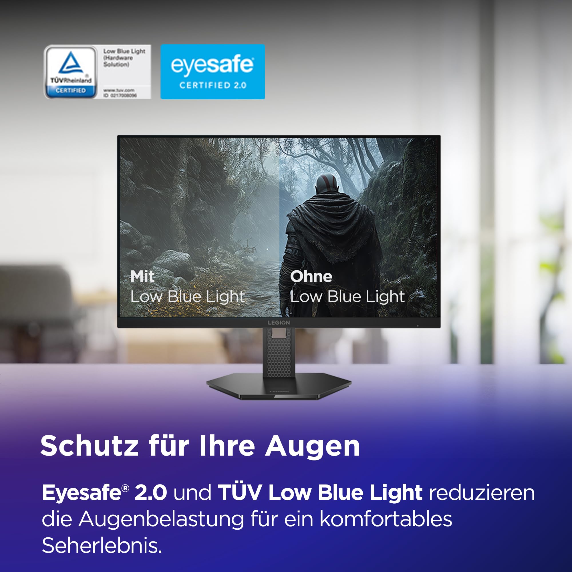 Lenovo Legion 27QD-10 | 27" QHD WLED Gaming Monitor | 2560x1440 | 16:9 | 240Hz | 0.5ms Reaktionszeit | USB-C | HDMI | USB-A | Jack 3.5mm | IPS-Panel | Standfuß | TÜV | schwarz | 5.6 kg 3