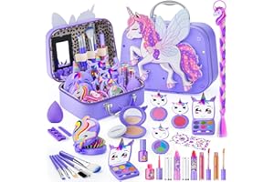 BEAYUCK Kids Makeup Kit for Girl - Girls Makeup Kit Toys with Flying Horse Storage Case, Kids Play Makeup Set for Christmas Birthday Gift 3-12 Years Old