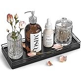 Bathroom Tray for Counter, Oak Wood 11" L Small Vanity Tray for Dresser Tops Perfume Jewelry Makeup Candle Soap Sponge Holder for Kitchen Countertop Organizer Coffee Table Decor Bar Black