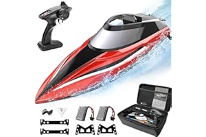 ALPHAREV RC Boats for Adults & Kids - R308 32+ KPH Fast Remote Control Boat for Pool & Lake with Portable Suitcase, Self-Righting, One Key Demo, 2.4Ghz Racing Boat, Water Toys, Birthday Gifts for Boys