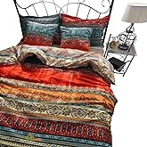 HNNSI Brushed Cotton Bohemian Duvet Cover and Fitted Sheet Sets Queen Size 4 Pieces, Bohemia Exotic Striped Bedding Sets, Boho Comforter Cover Sets,NO Comforter (Fitted Sheet Sets, Queen)