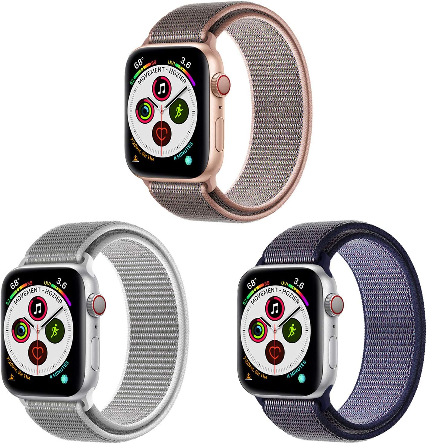 Muzzai Nylon Sport Band Compatible for Apple Watch Bands 38mm 40mm 42mm 44mm, Soft Lightweight Breathable Nylon Loop Replacement Wristband Compatible for Apple Watch iWatch Series 5/4/3/2/1